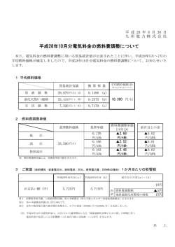 平成28年10月分電気料金の燃料費調整について（印刷用）