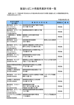 製造たばこ小売販売業許可者一覧
