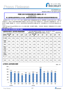 中国における日系企業の求人動向レポート 2016年7月分