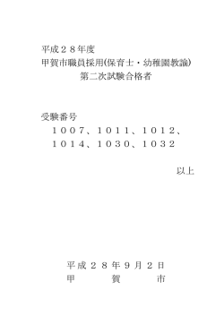平成28年度 甲賀市職員採用(保育士・幼稚園教諭) 第二次試験合格者