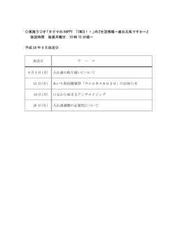 東海ラジオ「タクマの HAPPY TIMES！！」内『生活情報～歯お元気です