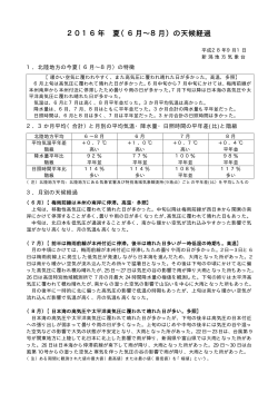 2016年 夏（6月∼8月）の天候経過