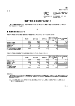 業績予想の修正に関するお知らせ