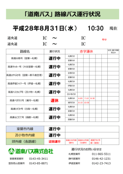 ～ 「道南バス」 路線バス運行状況 平成28年8月31日（水） 10:30 現在