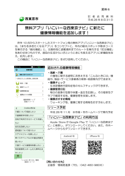 無料アプリ「いこいーな西東京ナビ」に新たに 健康情報