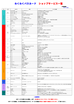 わくわくパスカード ショップサービス一覧