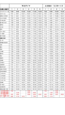 平日ダイヤ 土日祝日・12/29～1/3