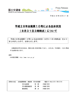平成28年台風第10号による出水状況 （8月31日3時