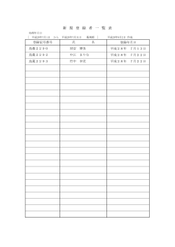 新 規 登 録 者 一 覧 表