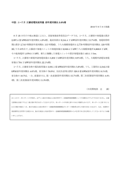 中国：1～7 月 江蘇省電気使用量 前年度同期比 5.6%増