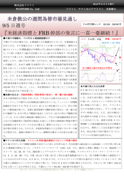 米倉教公の週間為替市場見通し 9/5 日週号 『米経済指標と FRB 幹部の