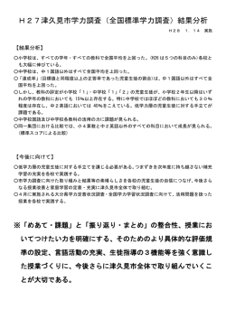 H27津久見市学力調査（全国標準学力調査）結果分析