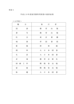 別表1 平成29年度使用教科用図書の採択結果 ＜小学校＞ 種 目 発 行