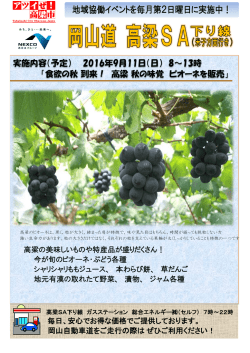 実施内容（予定） 2016年9月11日（日） 8～13時 「食欲の秋 到来！ 高梁
