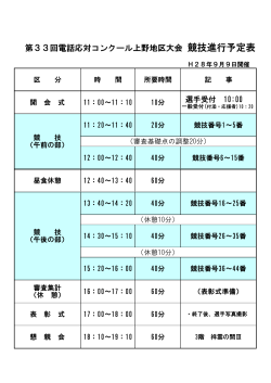 第33回電話応対コンクール上野地区大会 競技進行予定表