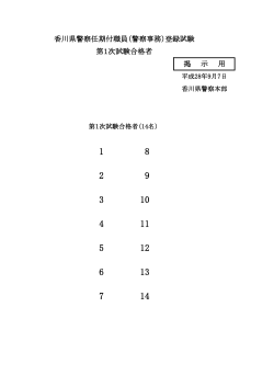 香川県警察任期付職員（警察事務）登録試験 第1次試験合格者 掲 示 用