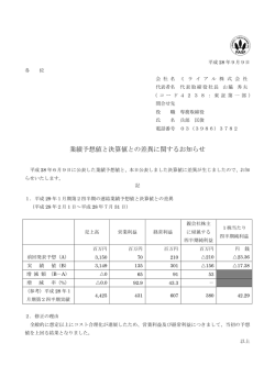 業績予想値と決算値との差異に関するお知らせ