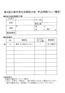 Page 1 第4回三島市民水泳競技大会 申込用紙(リレー種目) 種 目 名 O