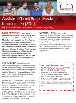 Assistent/in mit Social Media Kenntnissen (20h)