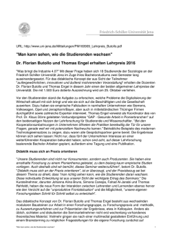 Dr. Florian Butollo und Thomas Engel erhalten Lehrpreis 2016