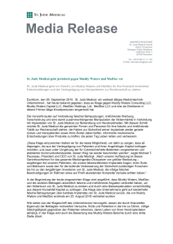 St. Jude Medical geht juristisch gegen Muddy Waters und MedSec vor