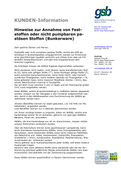 Hinweise zur Annahme von Feststoffen oder nicht pumpbaren
