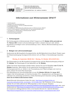 Informationen zum Wintersemester 2016/17