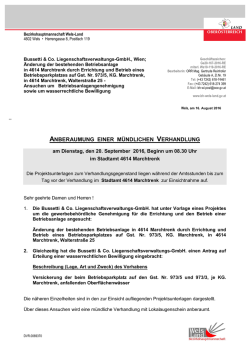 Dienstag, 20.09.2016, Beginn um 08:30 Uhr im Stadtamt 4614