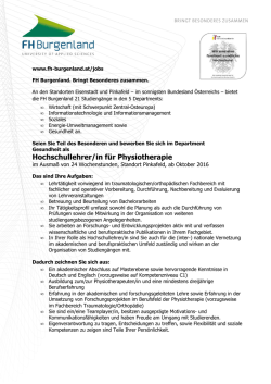 Hochschullehrer/in f&uuml;r Physiotherapie