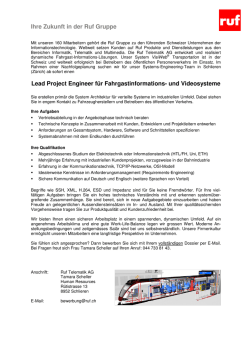 Ihre Zukunft in der Ruf Gruppe Lead Project Engineer f&uuml;r