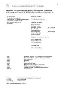 GKR-Protokoll 19.07.2016 - Ev. Kirchengemeinde am Weinberg