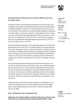 IT.NRW Durchschnittliche Kinderzahl je Frau war 2015 in NRW so