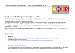 Informationen f&uuml;r Erstsemester BA ANIS - Phil.