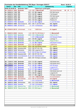 Terminplan der Handballabteilung TSV Bayer Dormagen 2016/17