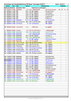 Terminplan der Handballabteilung TSV Bayer Dormagen 2016/17