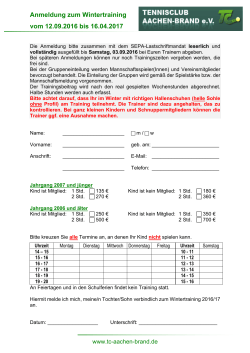 Anmeldung Jugendtraining Winter 2016-17 - TC Aachen