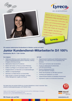 Junior Kundendienst-Mitarbeiter/in D/I 100%