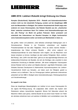 information AMB 2016: Liebherr-Robotik bringt Ordnung ins Chaos
