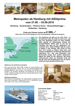 Metropolen ab Hamburg mit AIDAprima vom 27.08. – 03.09.2016