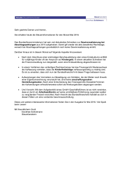 Newsletter Kanzlei Schlotmann, Mai 2016
