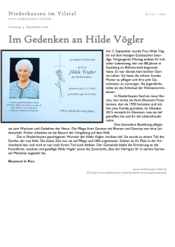 Im Gedenken an Hilde V&ouml;gler