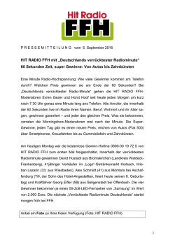 HIT RADIO FFH mit &bdquo;Deutschlands verr&uuml;cktester Radiominute&ldquo;