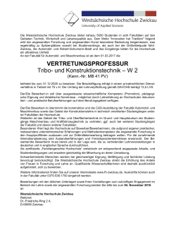 VERTRETUNGSPROFESSUR Tribo- und Konstruktionstechnik – W 2