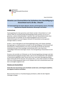 Hinweise zum Visumverfahren bei Aufnahme einer Besch&auml;ftigung in