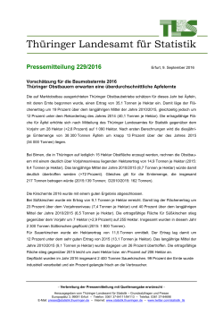 Vorschätzung für die Baumobsternte 2016 Thüringer Obstbauern