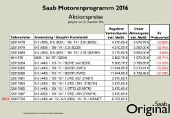 Saab Motorenprogramm 2016 Aktionspreise