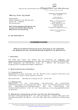 Mündliche Verhandlung für FMZ Ing. Erwin Jop GmbH.