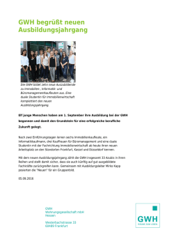 GWH begr&uuml;&szlig;t neuen Ausbildungsjahrgang