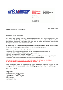 Graz, 08.09.2016/DI 27 S 67/16d Insolvenz Hartmut Hiden Sehr