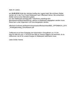 Hallo ihr Lieben, am 24.09.2016 findet der n&auml;chste Ausflug der